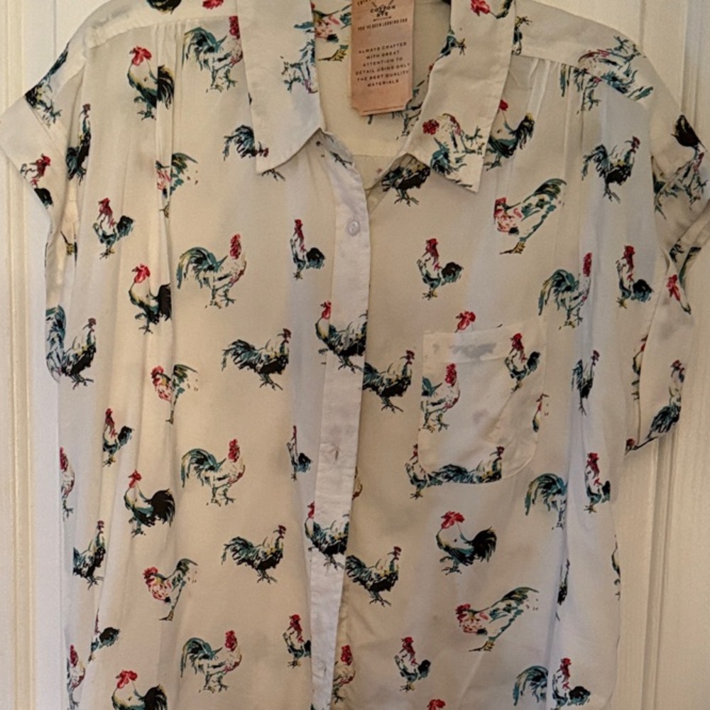 Cotton Rye Cream Rooster Print Blouse